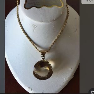 Estate Huge 42+ct Citrine 14k Gold chain necklace